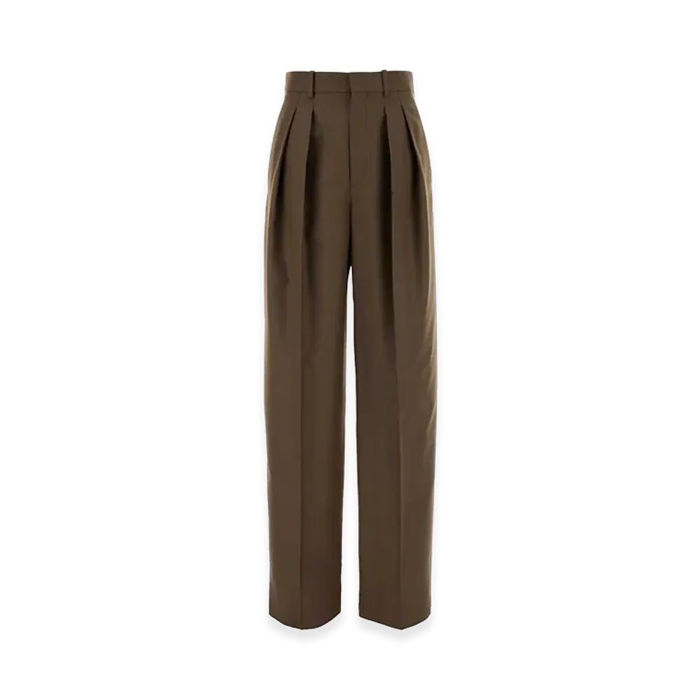 Saint Laurent Women's Wool Blend Wide-Leg Pant "Brown/Mud"