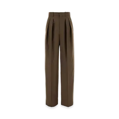 Saint Laurent Women's Wool Blend Wide-Leg Pant "Brown/Mud"
