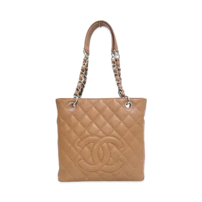 CHANEL PST Matelasse Chain Tote Bag Caviarskin "Camel/Silver"
