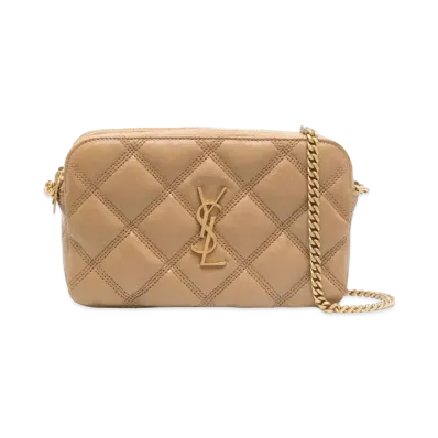 Saint Laurent Becky Double-Zip Pouch In Quilted Lambskin "Dark Beige"