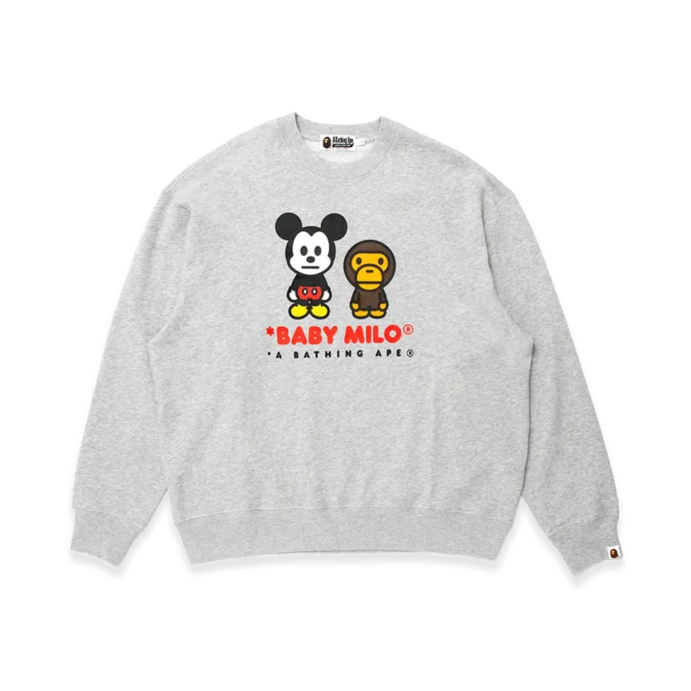 A BATHING APE x Disney Mickey Mouse Baby Milo Relaxed Fit Crewneck "Gray"