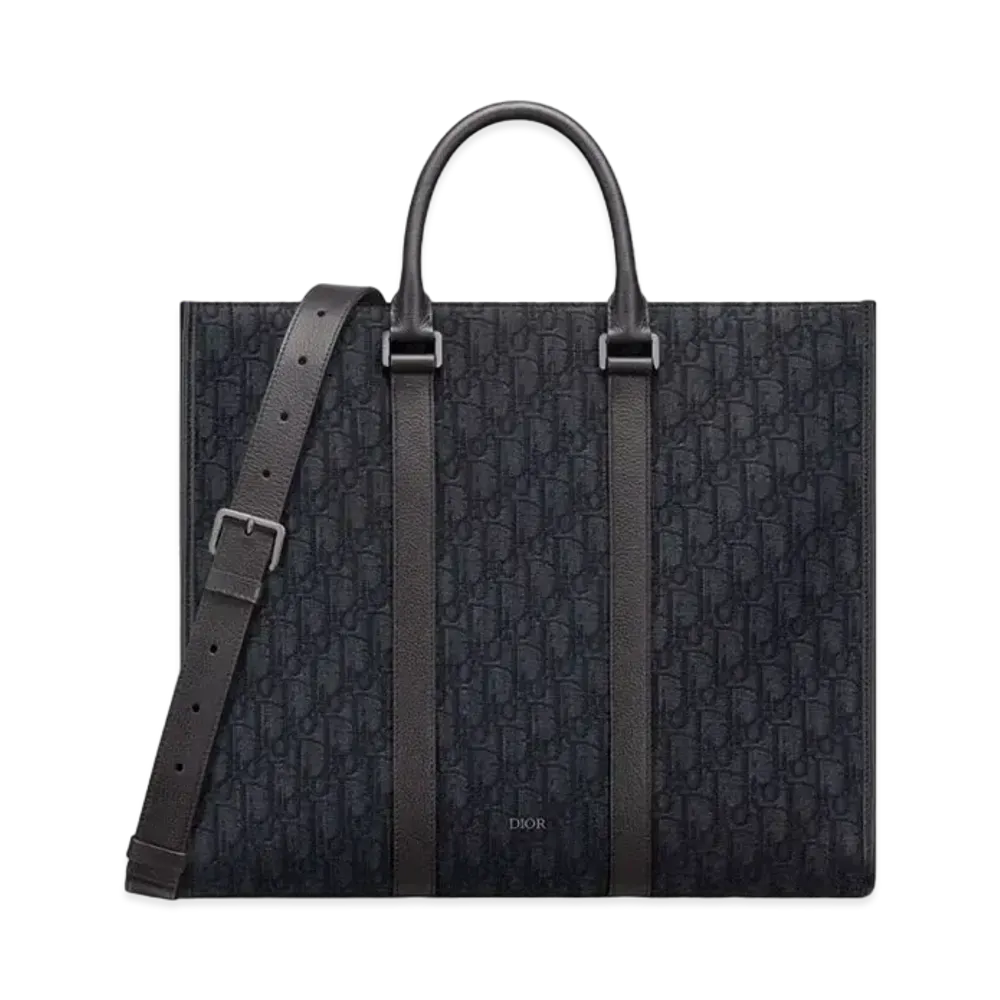 Dior East-West Tote Bag Dior Oblique Jacquard and Grained Calfskin "Black"
