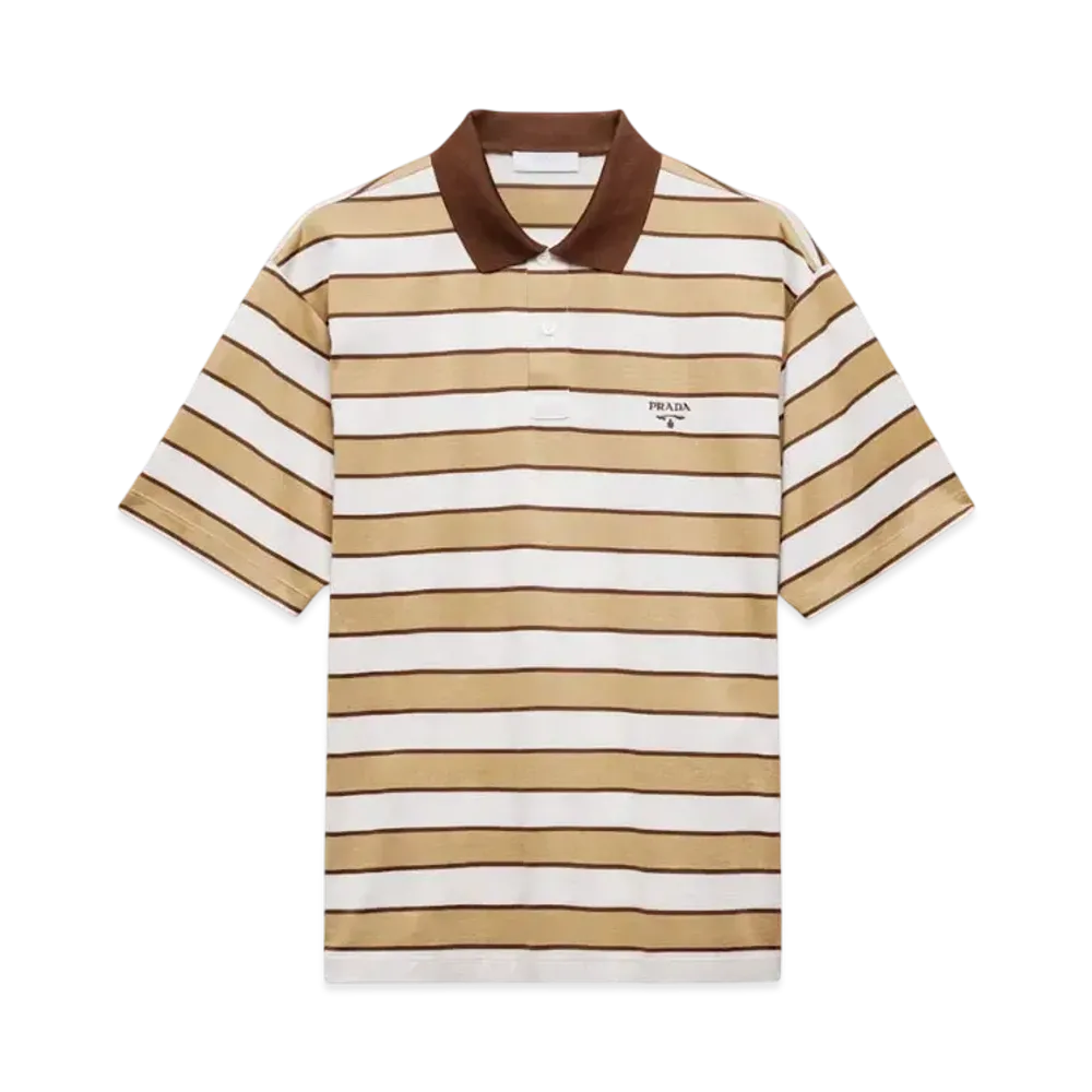 PRADA Men's Cotton Polo Shirt "Off White/Camel"
