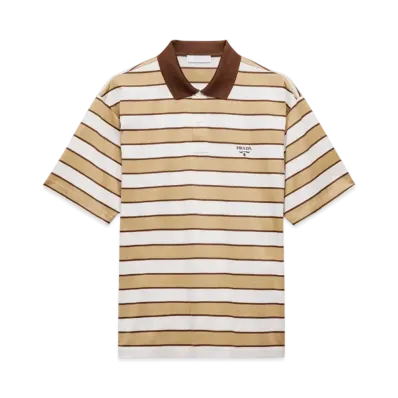 PRADA Men's Cotton Polo Shirt "Off White/Camel"