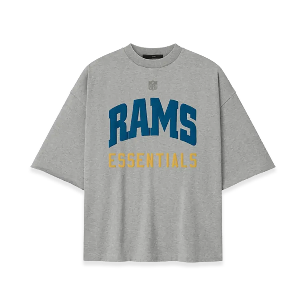 FEAR OF GOD ESSENTIALS Rams 90s 3/4 Sleeve Football Tee "Concrete Heather"