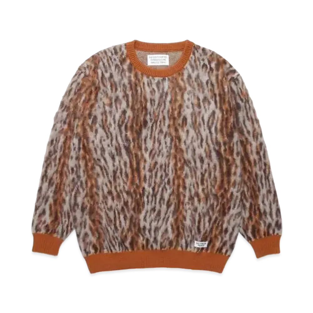 WACKO MARIA Leopard Mohair Knit Jacquard Sweater "White"