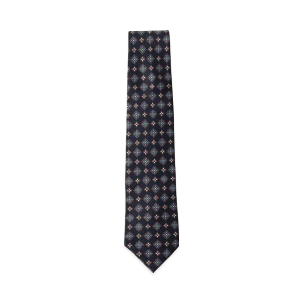 BEAMS Adamley Silk Fine Pattern Print Tie "DarkNavy"