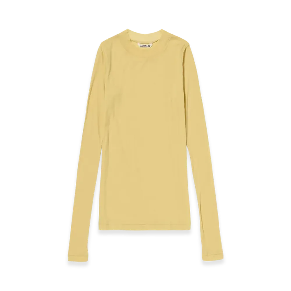 AURALEE Women's Super High Gauge Sheer Rib L/S Tee "Mustard"
