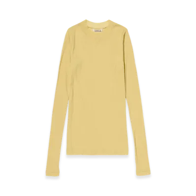 AURALEE Women's Super High Gauge Sheer Rib L/S Tee "Mustard"