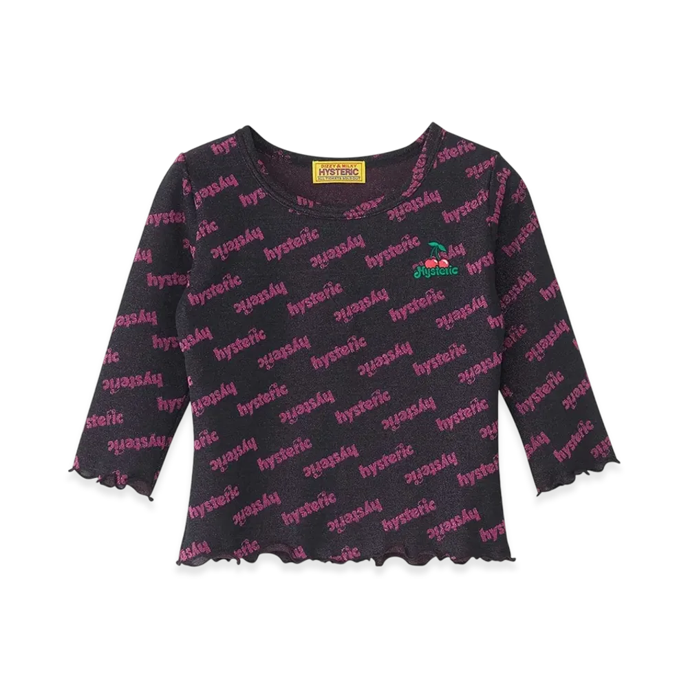 HYSTERIC GLAMOUR Cheery Embroidery 3/4 Sleeve Tee "Black"