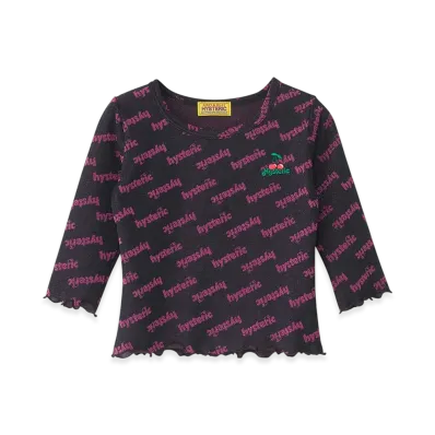 HYSTERIC GLAMOUR Cheery Embroidery 3/4 Sleeve Tee "Black"