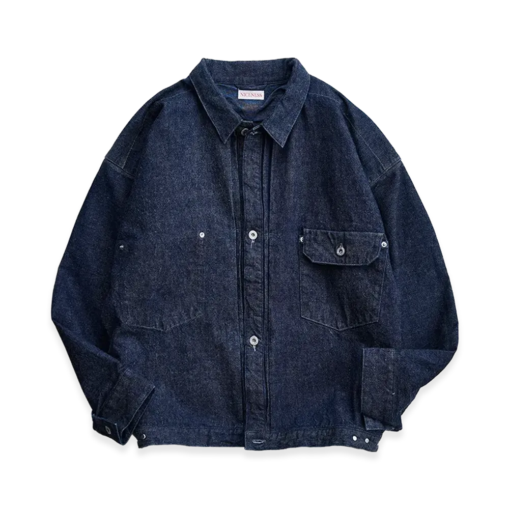 NICENESS Thornhill Raw Denim Tracker Jacket "Indigo"