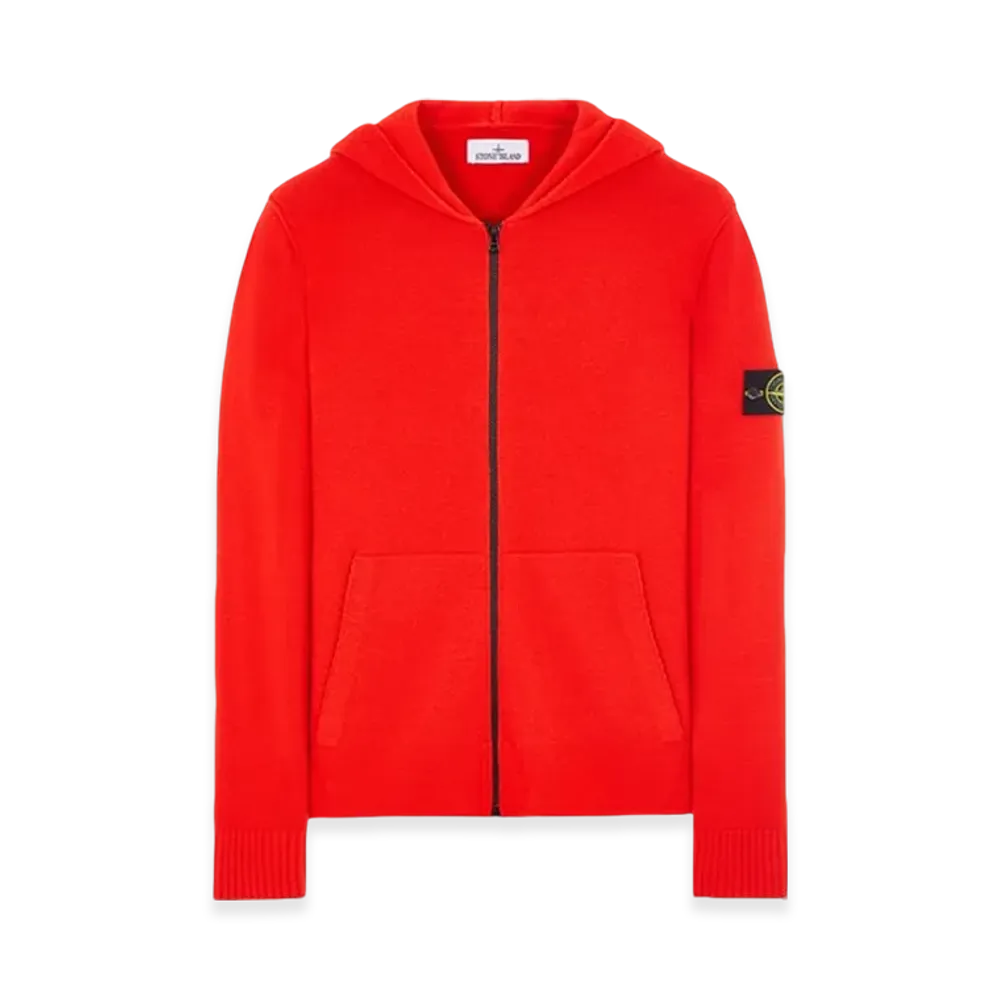 Stone Island 523B6 Geelong Wool Hooded Cardigan Knit - 23FW "Lobster Red"