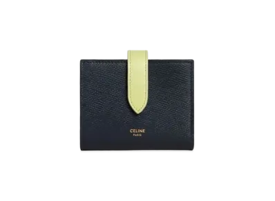 CELINE Small Strap Wallet In Bicolour Grained Calfskin "Dark Navy/Light Jade"