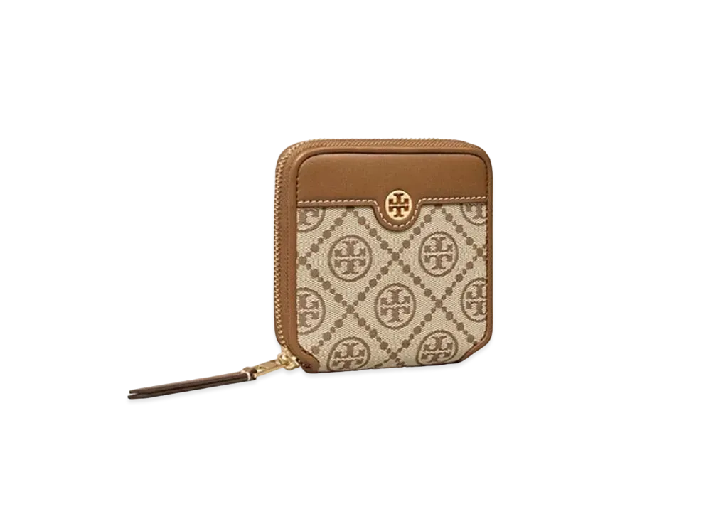 TORY BURCH T Monogram Jacquard Bai Fold Wallet "Hazelnut"