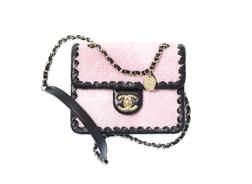 CHANEL Mini Flap Bag Tweed & Blade Calfskin "Pink/Black"