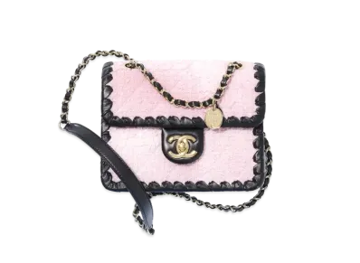 CHANEL Mini Flap Bag Tweed & Blade Calfskin "Pink/Black"