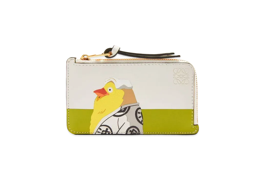 LOEWE x Spirited Away Otori-sama Coin Cardholder In Classic Calfskin "Soft White/Lemon Zest"