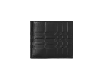 BURBERRY Embossed Check Leather International Bai Fold Wallet "Black"