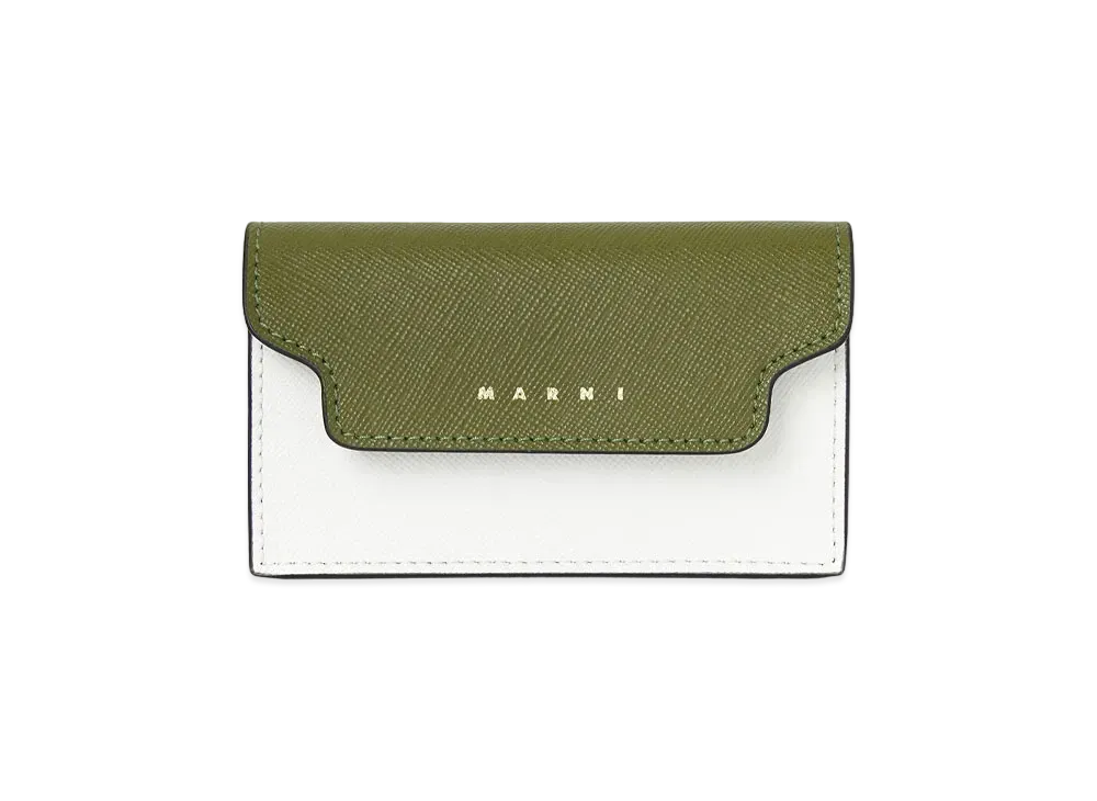 Marni Tone On Tone Green And White Saffiano Business Card Case "Olive/Lily White/Lyme"