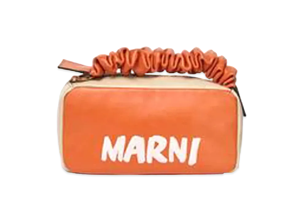Marni Smooth Calfskin Clutch with Gathered Handle "Orange/Beige"