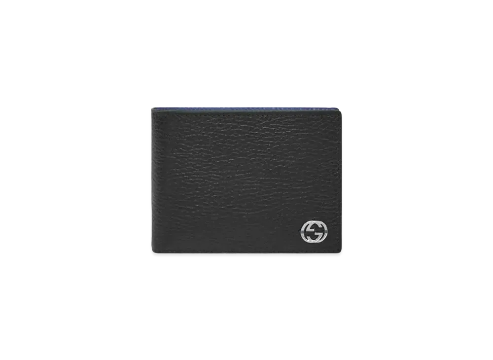 GUCCI Bi-Fold Bill Compartment Interlocking G Leather "Black/Navy"