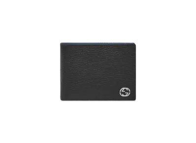 GUCCI Bi-Fold Bill Compartment Interlocking G Leather "Black/Navy"