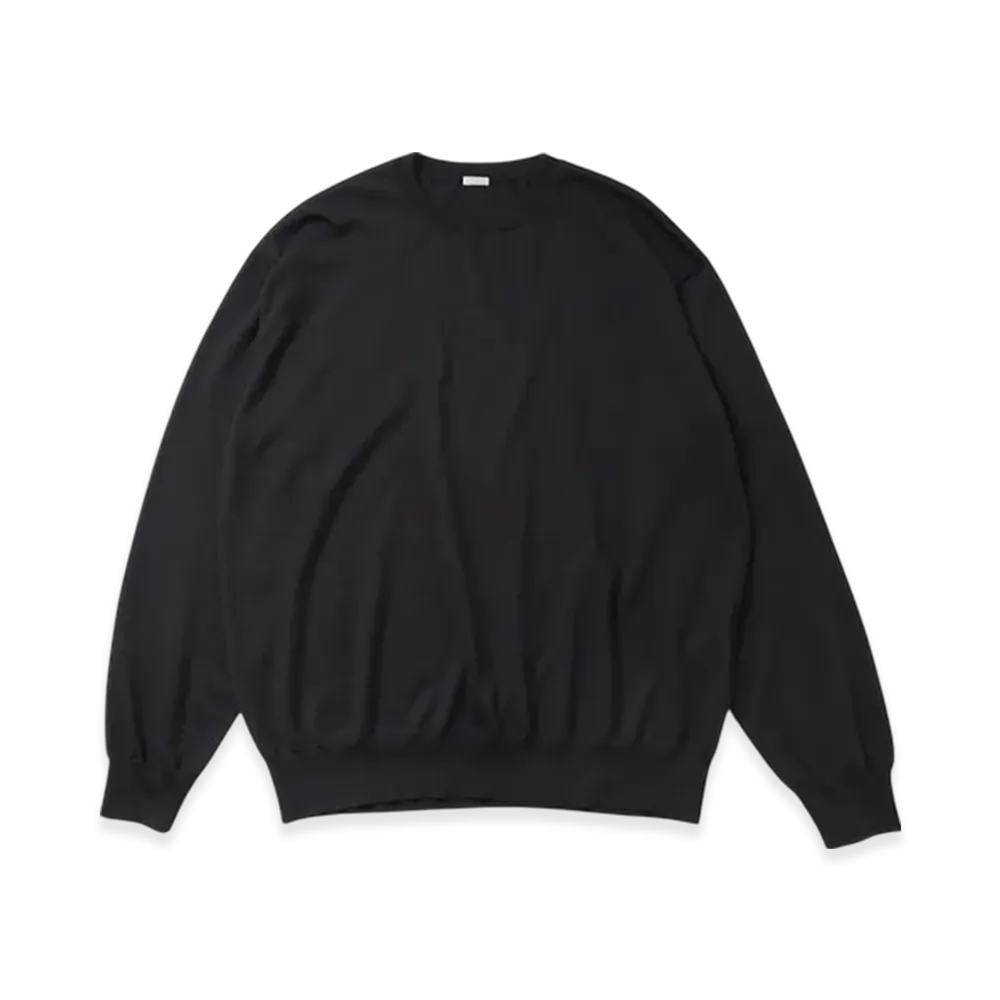 A.PRESSE Wool Cotton High Gauge Crew Neck Sweater "Black"