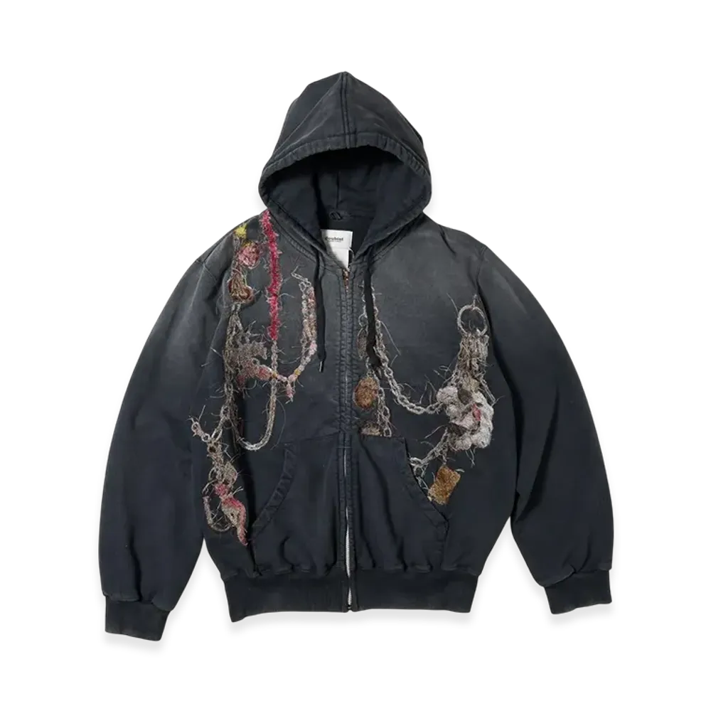 doublet Embroidered Chain Zip-Up Hoodie "Grey"