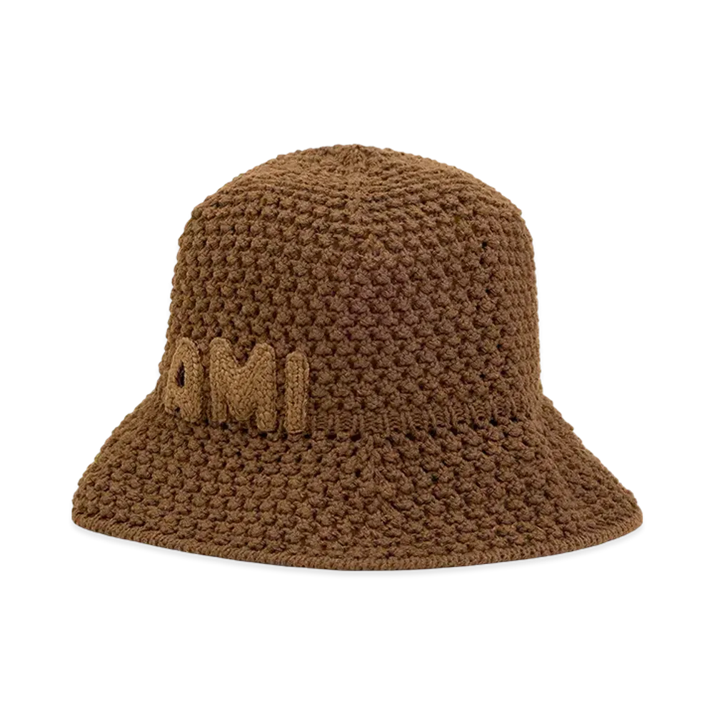 AMI PARIS Cotton Knit Ami Patch Bucket Hat "Hazelnut"