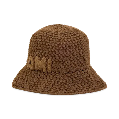 AMI PARIS Cotton Knit Ami Patch Bucket Hat "Hazelnut"