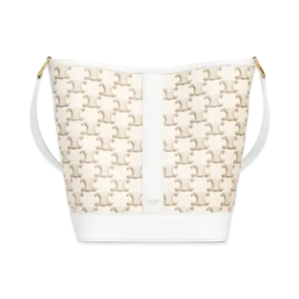 CELINE Small Bucket in Triomphe Canvas and Calfskin "White/White"