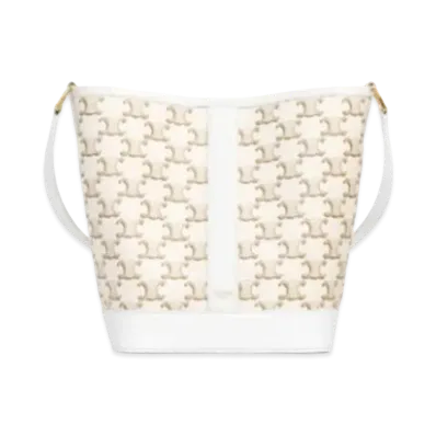 CELINE Small Bucket in Triomphe Canvas and Calfskin "White/White"