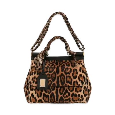 Dolce&Gabbana Sicily Bag Medium Leopard Print Ponykin Scarf "Animal Print"