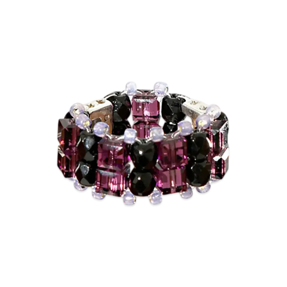 NEEDLES Crystal Beads Double Row Ring "Black/Pink"