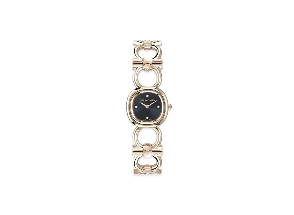 Salvatore Ferragamo Double Gancini Watch "IP Rose Gold/Black"