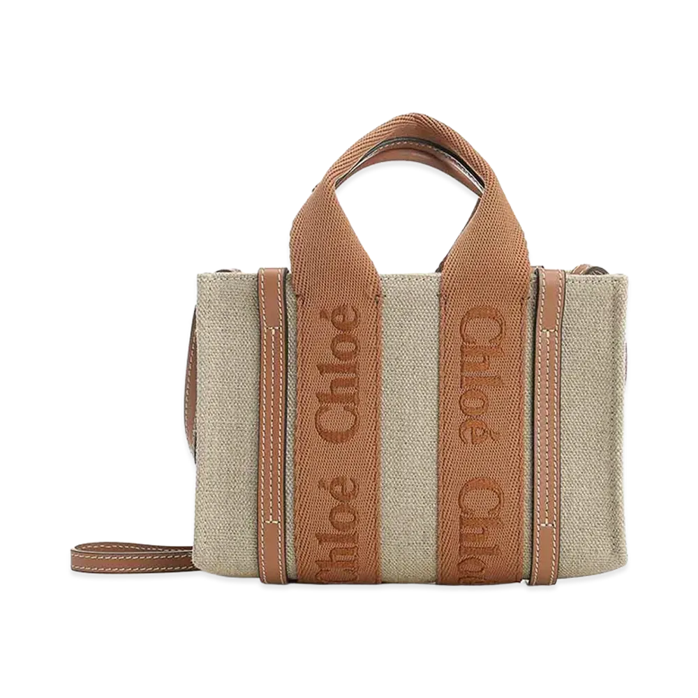 Chloe Women's Woody Mini Linen Tote Bag "Beige/Brown"