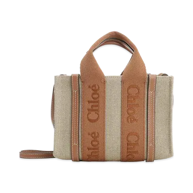Chloe Women's Woody Mini Linen Tote Bag "Beige/Brown"