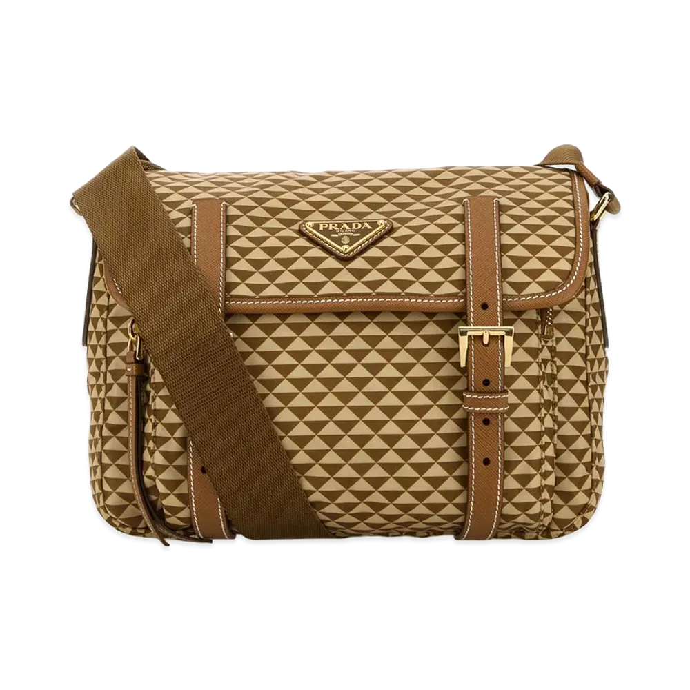 PRADA Women's Printed Re-Nylon Crossbody Bag "Camel"