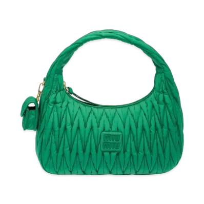 MIU MIU Miu Wander Matelasse Regenerated Nylon Hobo Bag "Mint Green"