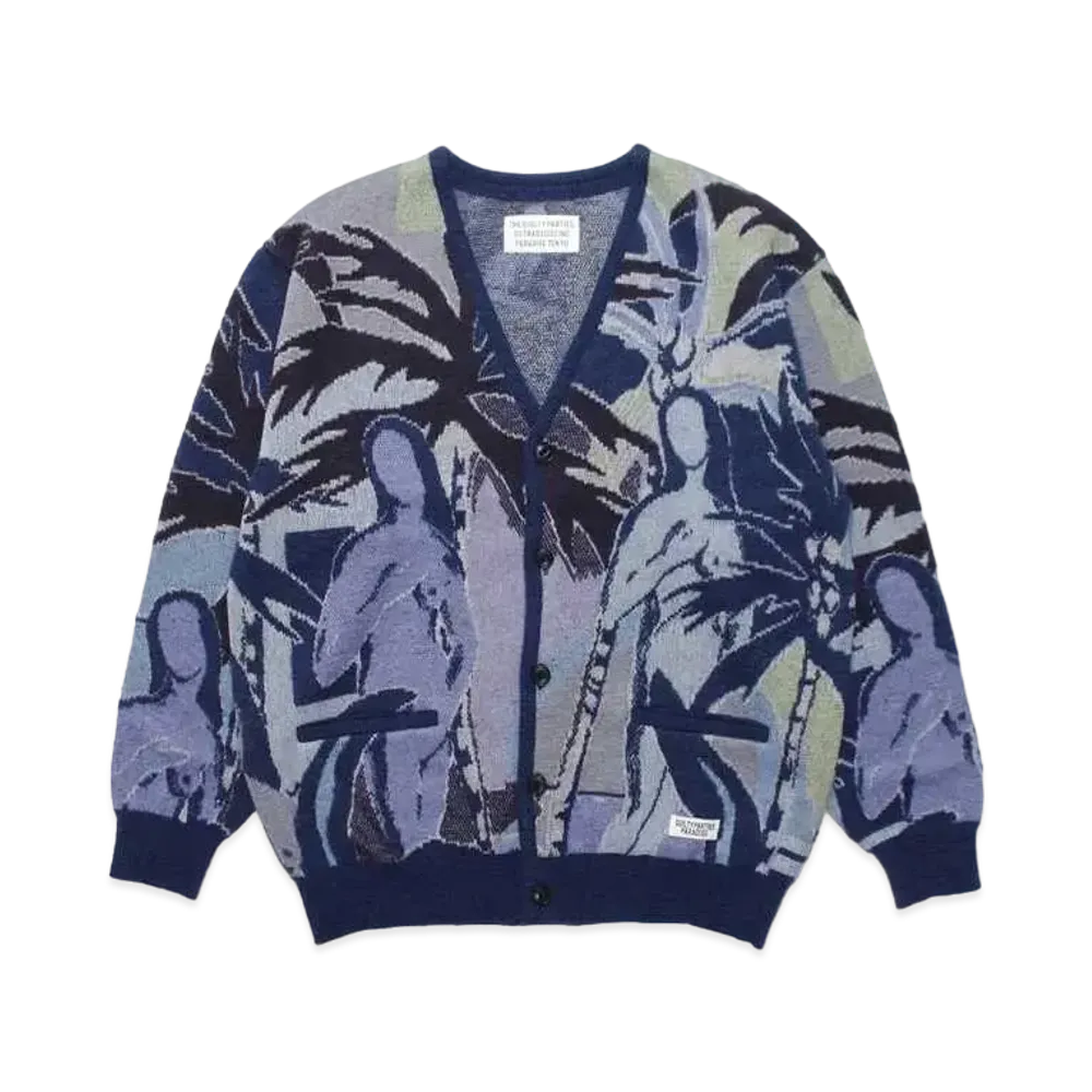 WACKO MARIA Yula Paradisezu Mohair Knit Jacquard Cardigan "Navy"
