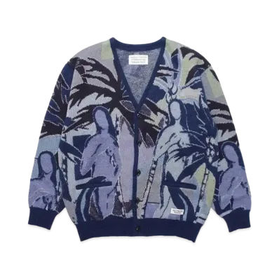 WACKO MARIA Yula Paradisezu Mohair Knit Jacquard Cardigan "Navy"