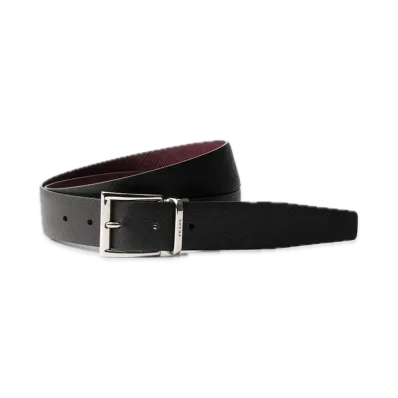 PRADA Saffiano Leather Reversible Belt "Black/Bordeaux"