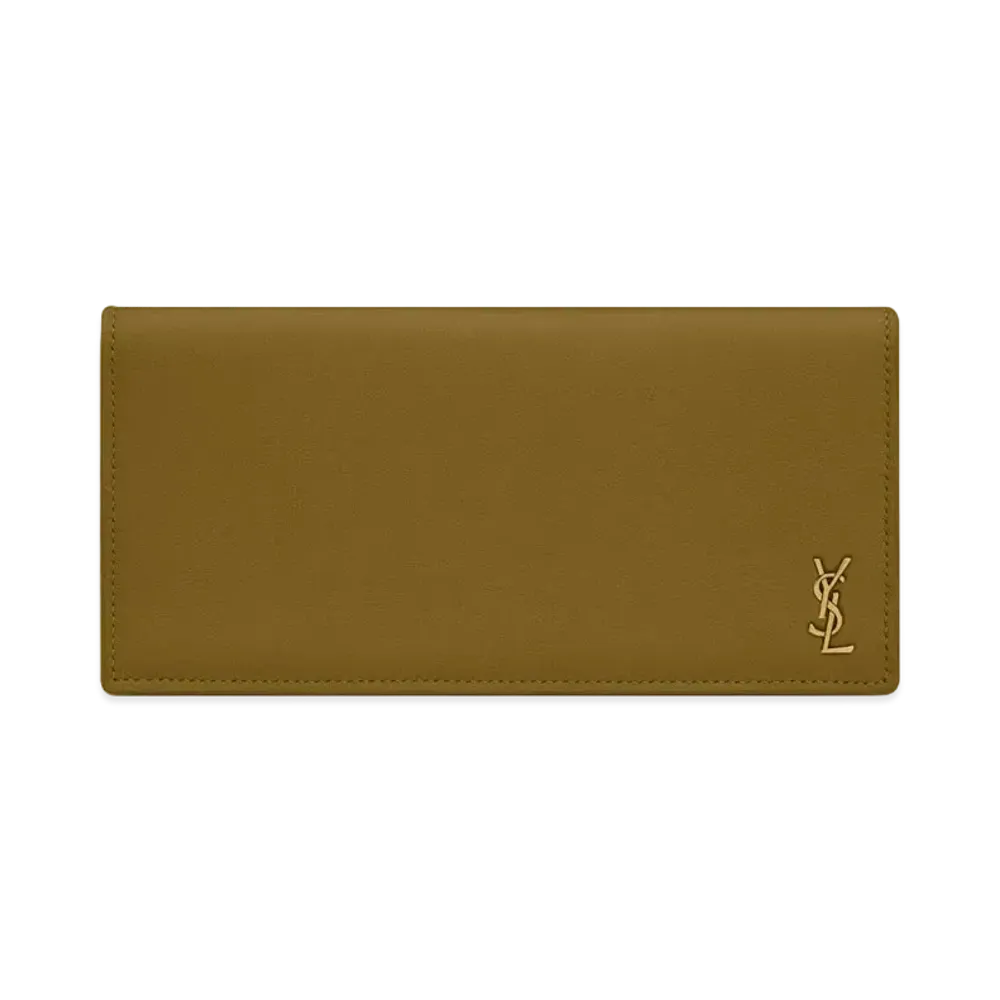 SAINT LAURENT Tiny Monogram Continental Wallet In Grained Calfskin "Olive Green"