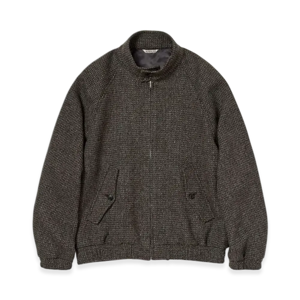 AURALEE Alpaca Wool Silk Tweed Zip Blouson "Gray Brown Hairline"