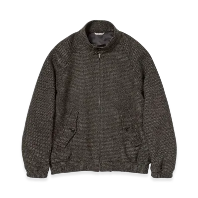 AURALEE Alpaca Wool Silk Tweed Zip Blouson "Gray Brown Hairline"