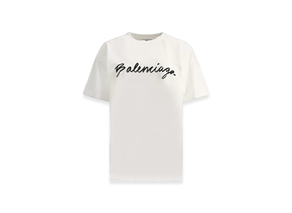 BALENCIAGA Women's Script Logo T-Shirt "White"