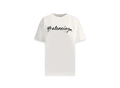 BALENCIAGA Women's Script Logo T-Shirt "White"