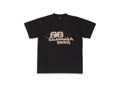 BALENCIAGA Women's Hand Drawn BB Icon Medium Fit T-Shirt "Black"