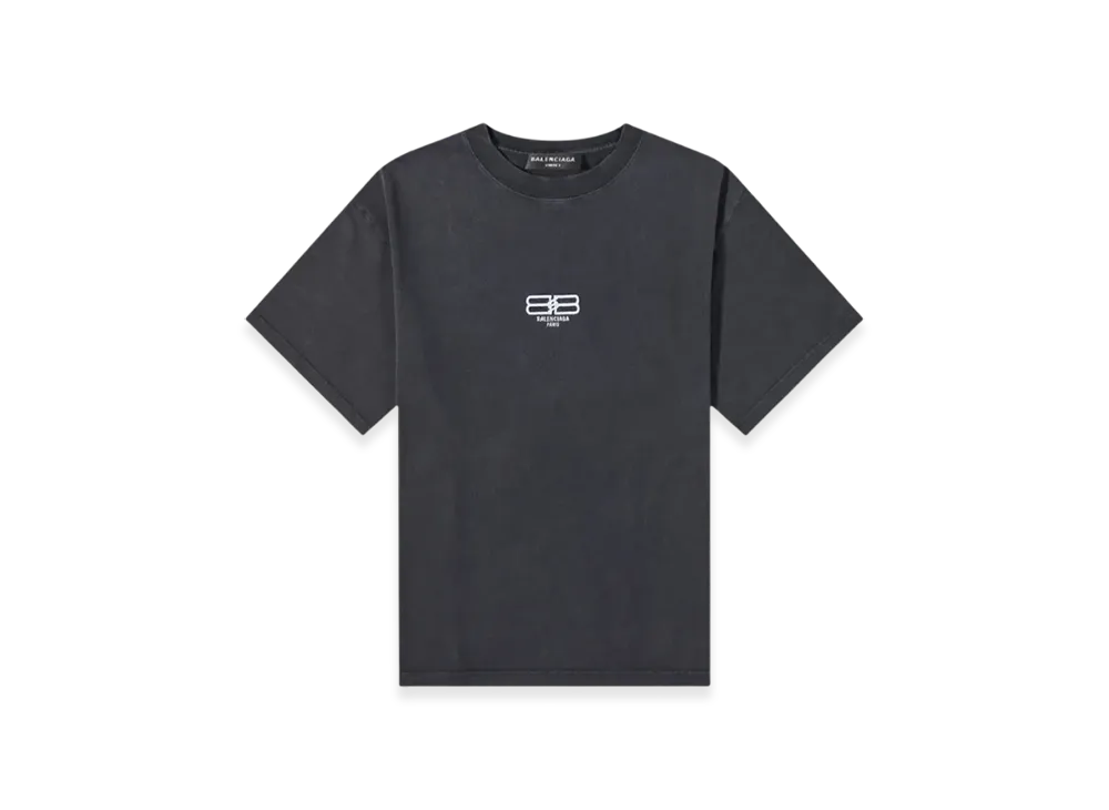 BALENCIAGA BB Logo T-Shirt Medium Fit Washed "Washed Black White"